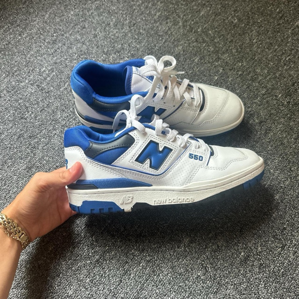 New Balance 550 White, Blue, and Black Sneakers